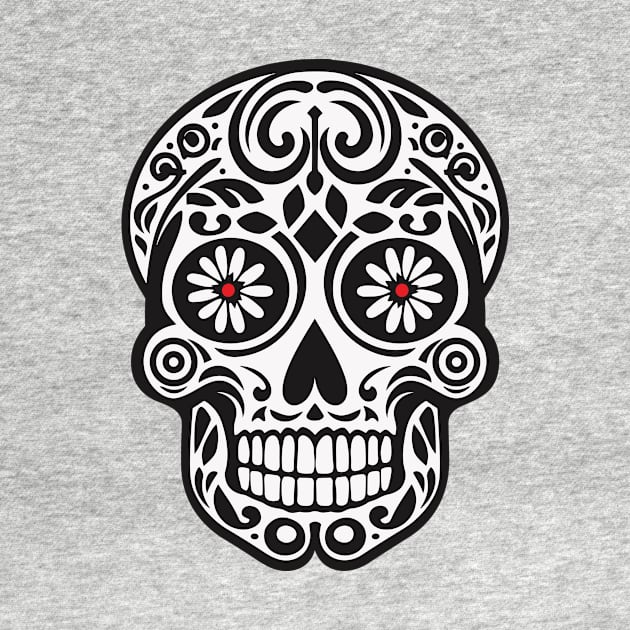 Mexican Skull with Flower Red Eyes by MC Digital Design